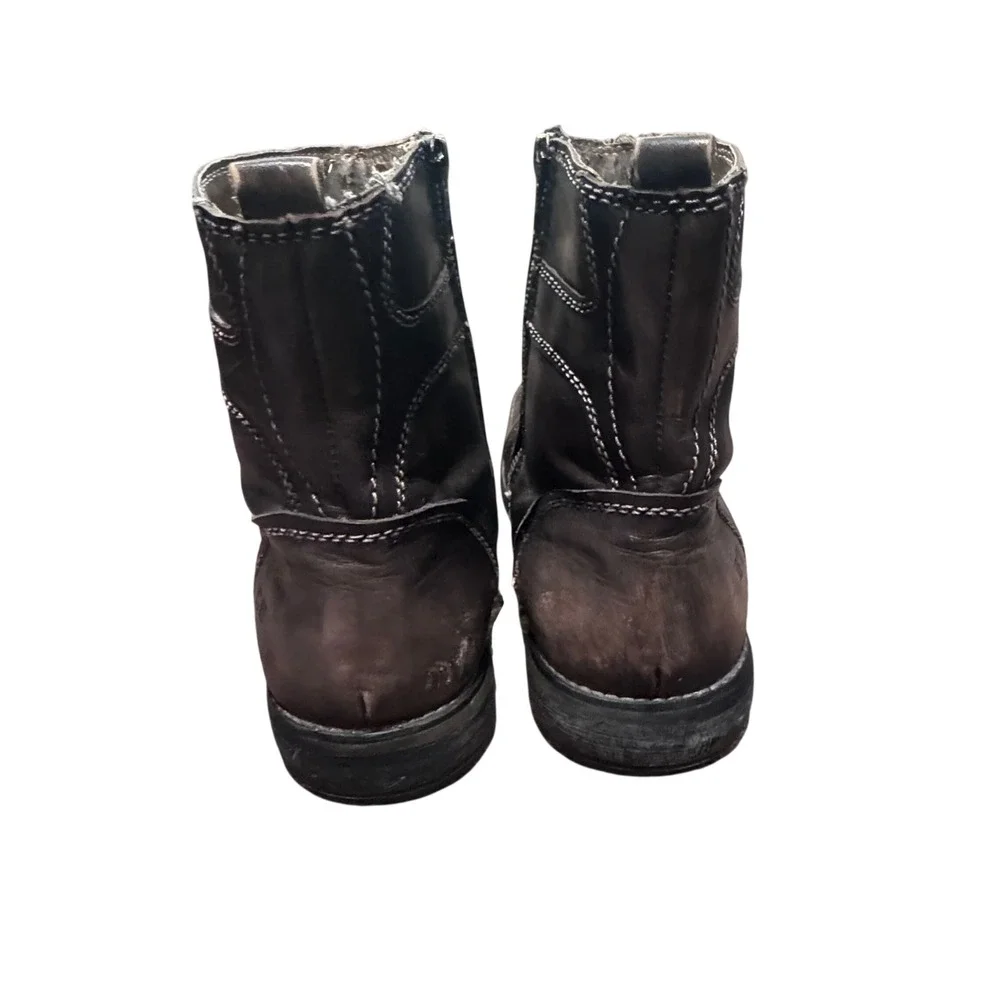 Bed|Stü Men's Brown Leather Engineer Moto Ankle Boots Side Zip Distressed 9.5